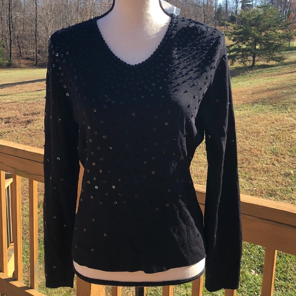 Laura Ashley Vintage Top Size S Sparkle Black Sequins Holiday Pullover NWT - Picture 1 of 8
